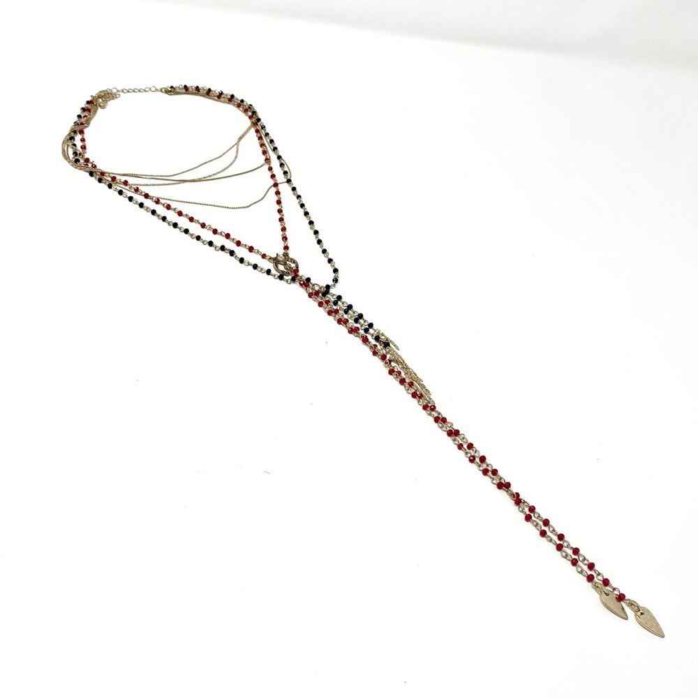 New Free People Layered Beaded Gold Bohemian Necklace